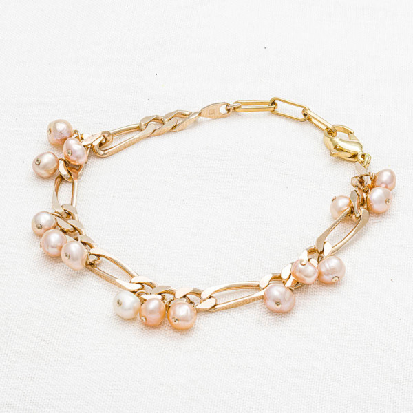 Bracciale Pearl Waterfall con perle rosa e catena placcata oro fatto a mano